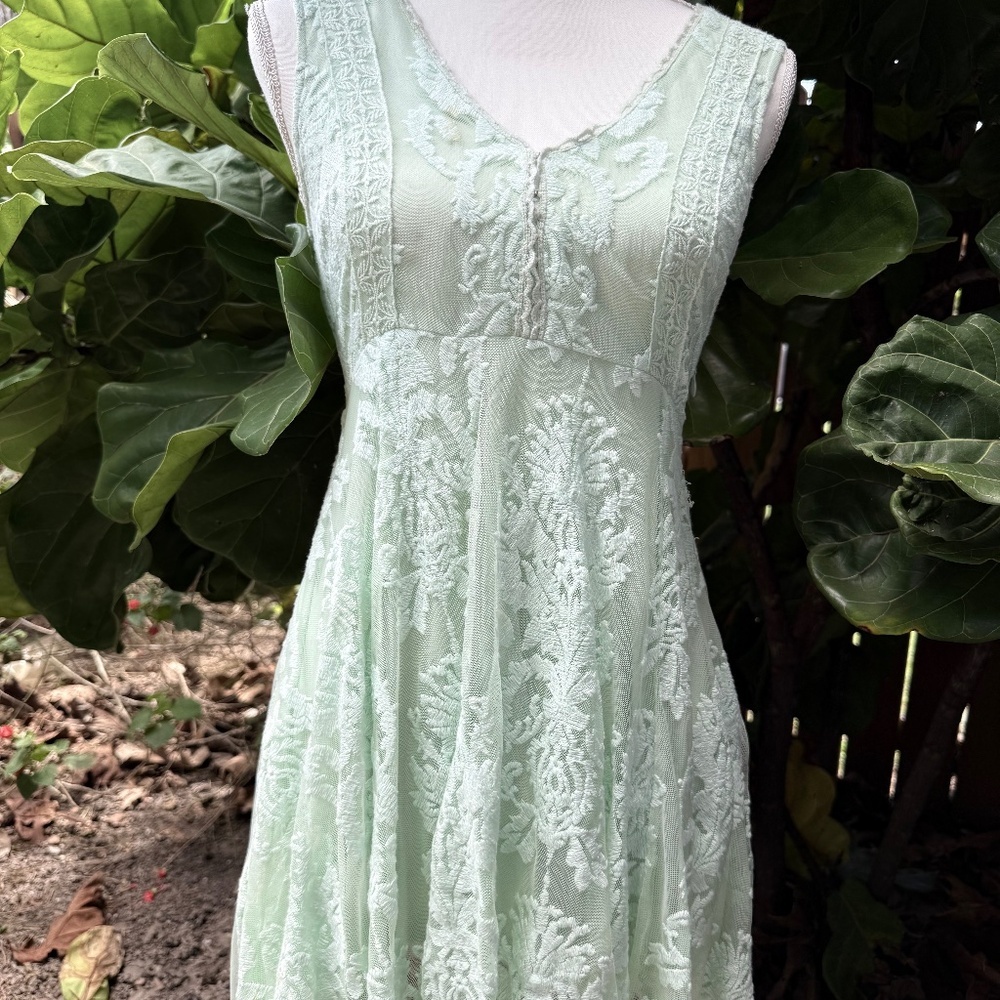 Free People *Reign Over Me* Sea Green Lace Dress  SZ 0‎ Beachy Resorwear Summer